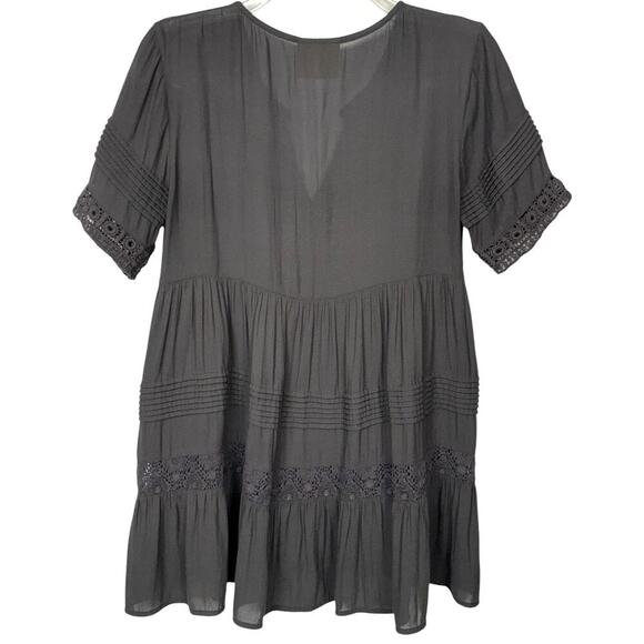 Maeve Anthropologie Black Short Sleeve Top Tiered Crochet Lace Blouse Small - Picture 5 of 8
